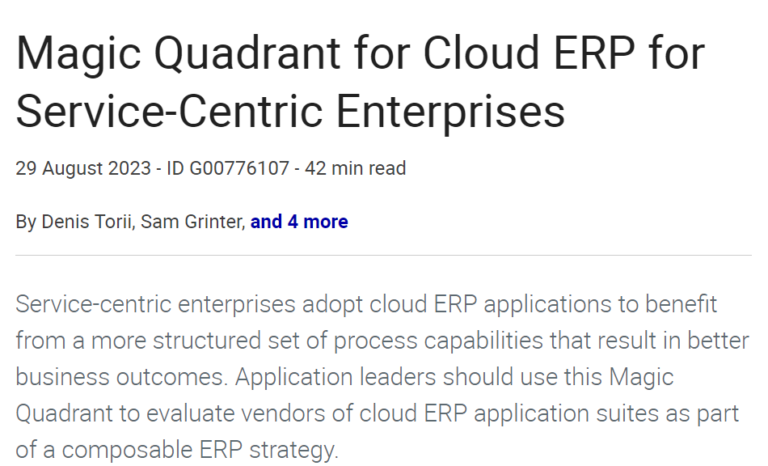 2023 Gartner® Magic Quadrant™ for Cloud ERP for ServiceCentric