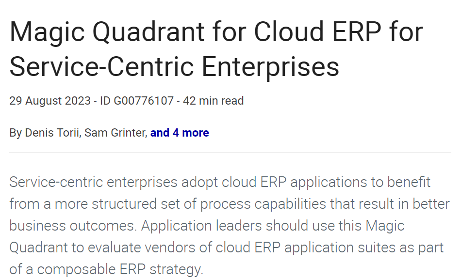 2023 Gartner® Magic Quadrant™ For Cloud ERP For Service-Centric ...